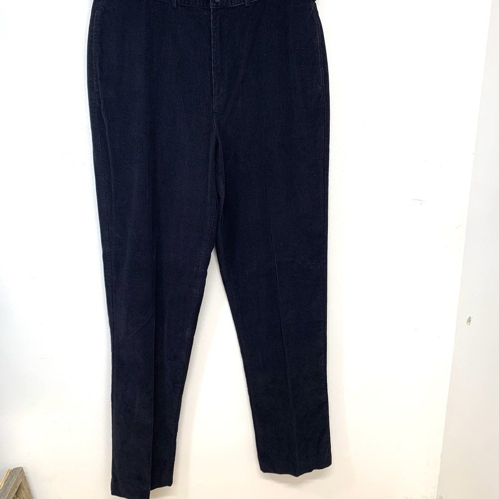 Lands End Mens Corduroy Navy Blue Pantsβ 38 Straight 100% Cotton Business 35"